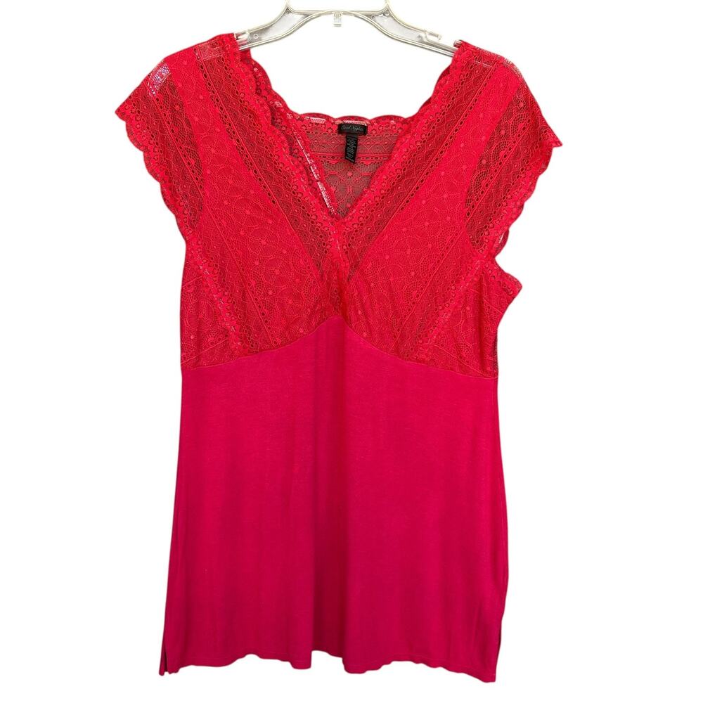 Cool Nights Nightgown Womens Medium Red Lace Sleepwear Bamboo Soft Pajama Top